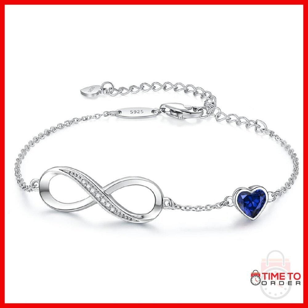 Sterling Silver Infinity Heart Charm Bracelet Adjustable Link Jewelry